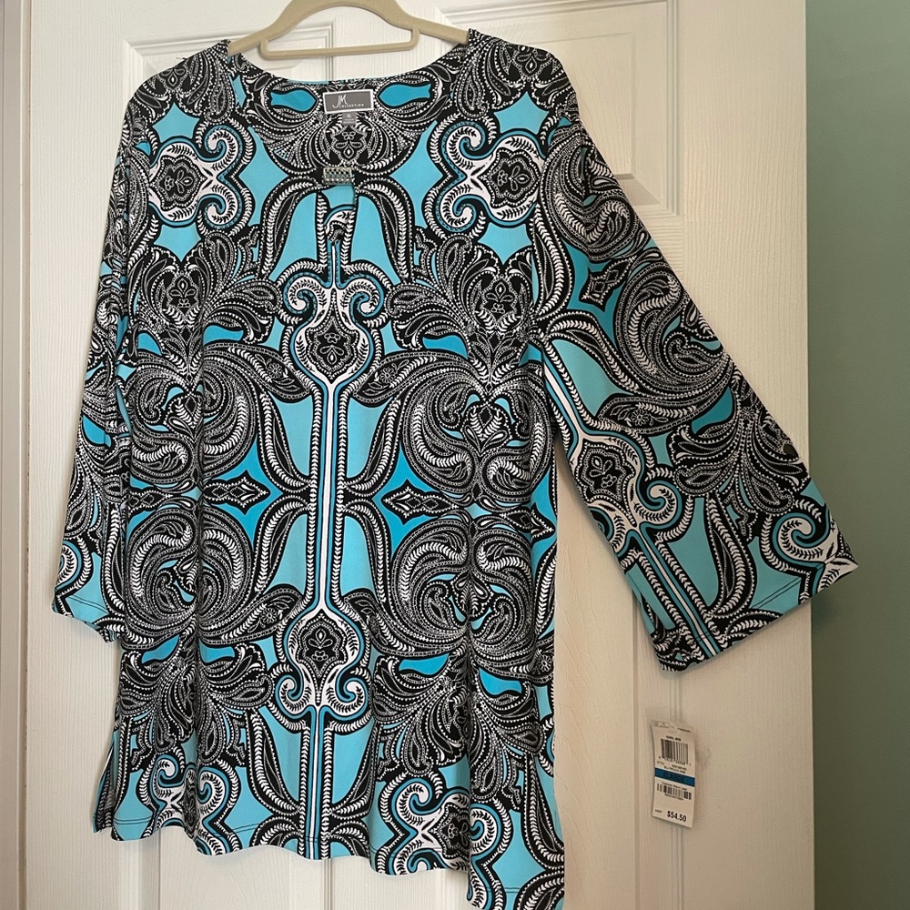 Womens XL Aqua paisley top